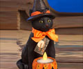Black Cat with Pumpkin Votive - Sitting